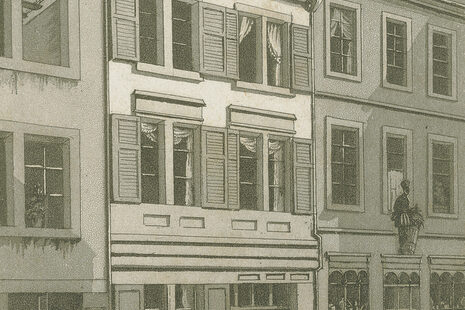 Bonn, Beethoven-Haus: Straßenansicht - Aquatinta von Rodorf